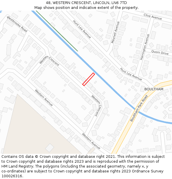 48, WESTERN CRESCENT, LINCOLN, LN6 7TD: Location map and indicative extent of plot