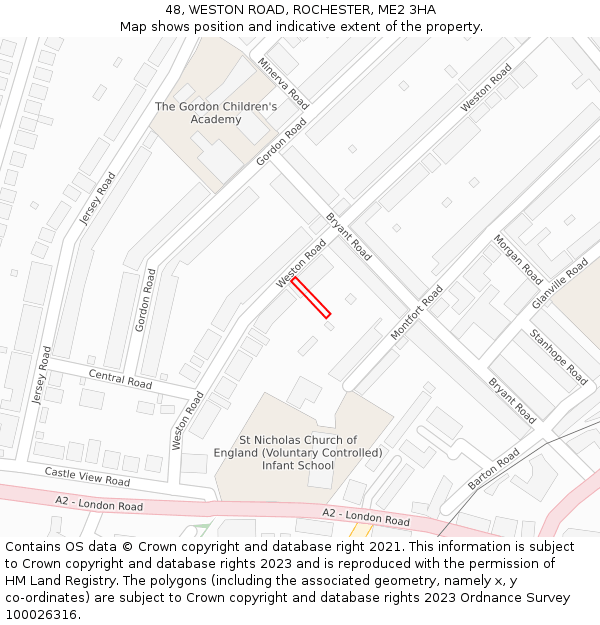 48, WESTON ROAD, ROCHESTER, ME2 3HA: Location map and indicative extent of plot
