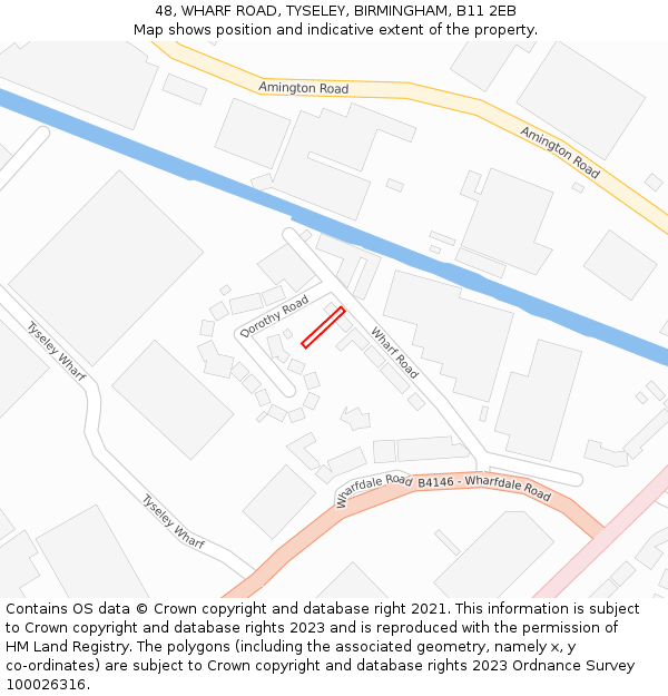 48, WHARF ROAD, TYSELEY, BIRMINGHAM, B11 2EB: Location map and indicative extent of plot