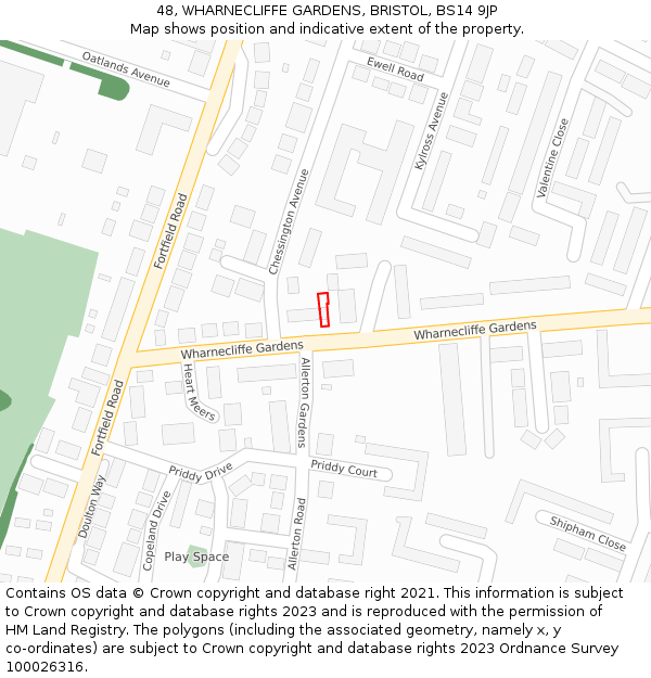 48, WHARNECLIFFE GARDENS, BRISTOL, BS14 9JP: Location map and indicative extent of plot