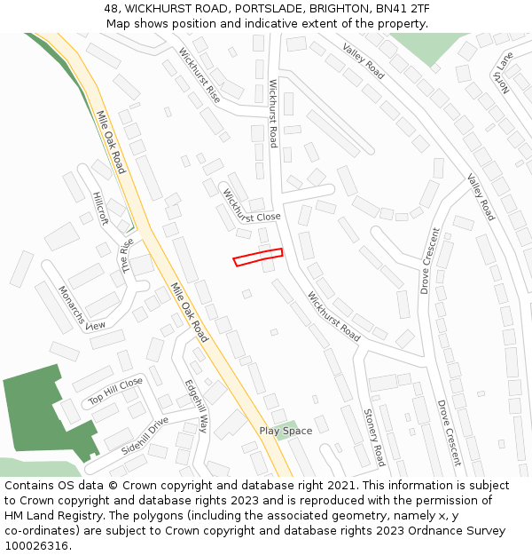 48, WICKHURST ROAD, PORTSLADE, BRIGHTON, BN41 2TF: Location map and indicative extent of plot