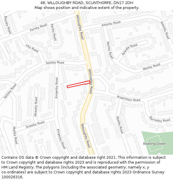 48, WILLOUGHBY ROAD, SCUNTHORPE, DN17 2DH: Location map and indicative extent of plot