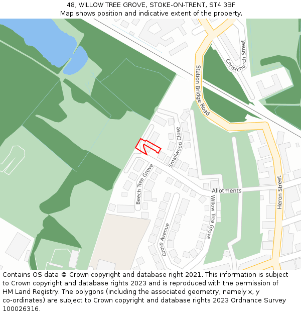 48, WILLOW TREE GROVE, STOKE-ON-TRENT, ST4 3BF: Location map and indicative extent of plot