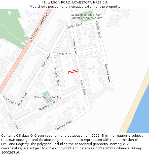 48, WILSON ROAD, LOWESTOFT, NR33 0JA: Location map and indicative extent of plot