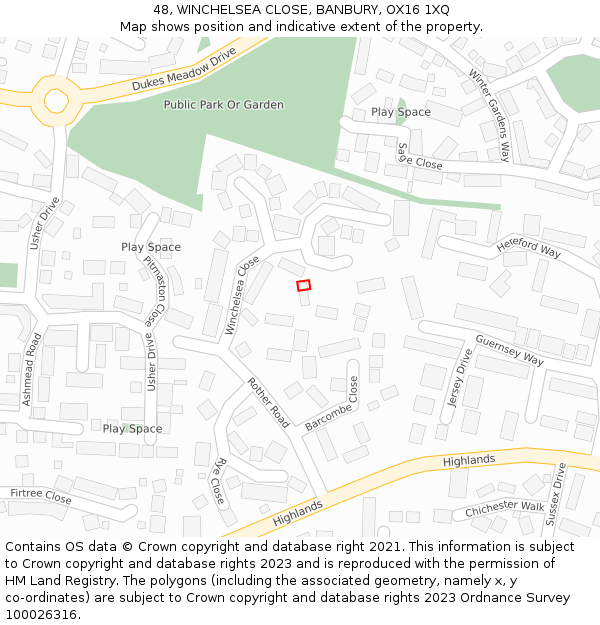 48, WINCHELSEA CLOSE, BANBURY, OX16 1XQ: Location map and indicative extent of plot