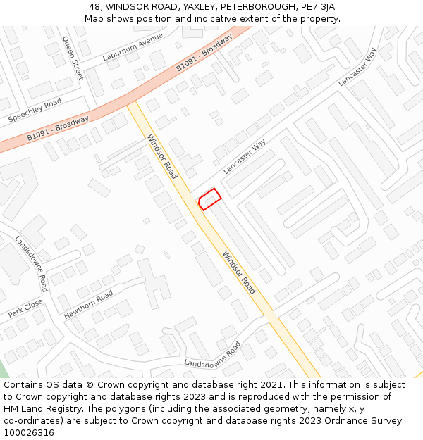 48, WINDSOR ROAD, YAXLEY, PETERBOROUGH, PE7 3JA: Location map and indicative extent of plot
