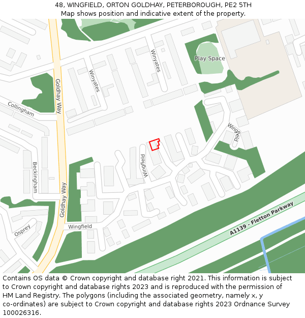 48, WINGFIELD, ORTON GOLDHAY, PETERBOROUGH, PE2 5TH: Location map and indicative extent of plot