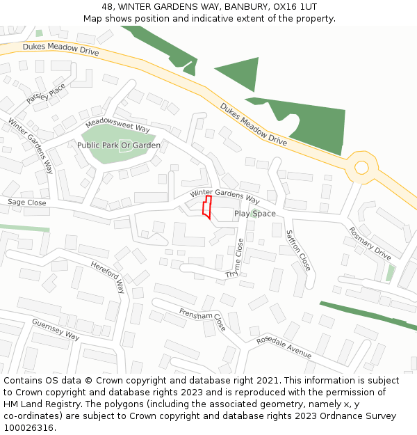 48, WINTER GARDENS WAY, BANBURY, OX16 1UT: Location map and indicative extent of plot