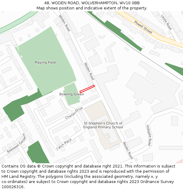 48, WODEN ROAD, WOLVERHAMPTON, WV10 0BB: Location map and indicative extent of plot