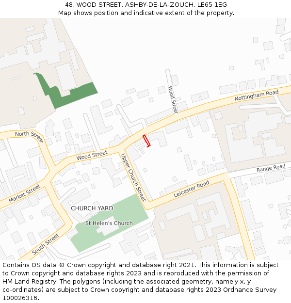 48, WOOD STREET, ASHBY-DE-LA-ZOUCH, LE65 1EG: Location map and indicative extent of plot