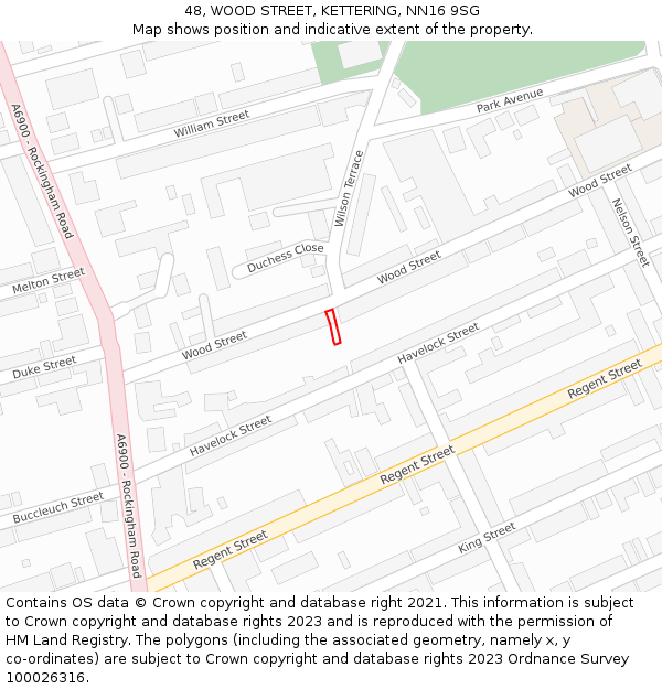 48, WOOD STREET, KETTERING, NN16 9SG: Location map and indicative extent of plot