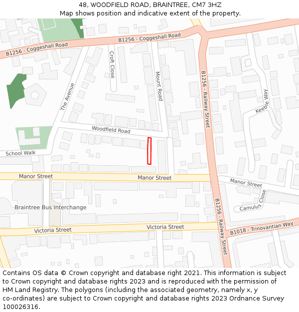 48, WOODFIELD ROAD, BRAINTREE, CM7 3HZ: Location map and indicative extent of plot