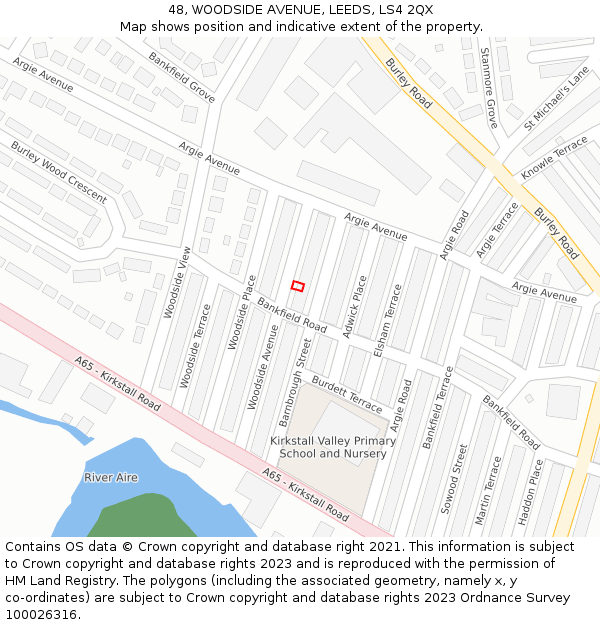 48, WOODSIDE AVENUE, LEEDS, LS4 2QX: Location map and indicative extent of plot