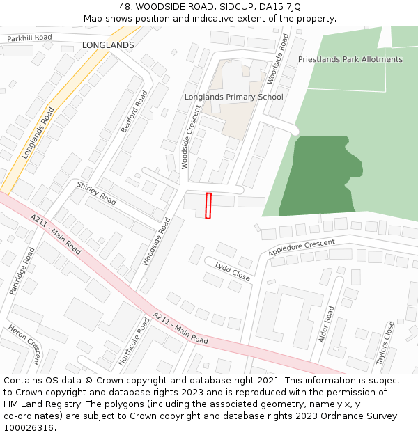 48, WOODSIDE ROAD, SIDCUP, DA15 7JQ: Location map and indicative extent of plot