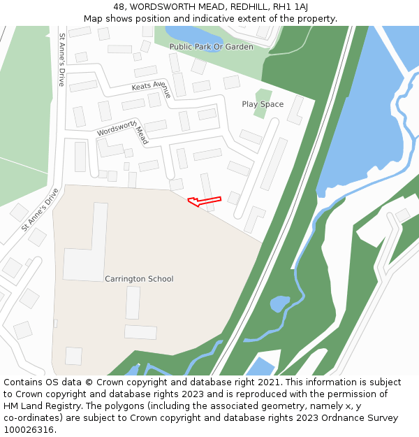 48, WORDSWORTH MEAD, REDHILL, RH1 1AJ: Location map and indicative extent of plot