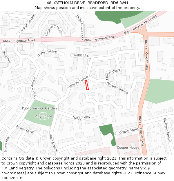 48, YATEHOLM DRIVE, BRADFORD, BD6 3WH: Location map and indicative extent of plot