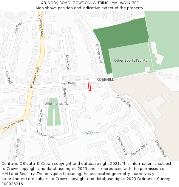 48, YORK ROAD, BOWDON, ALTRINCHAM, WA14 3EF: Location map and indicative extent of plot