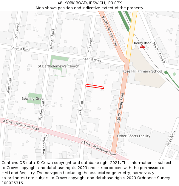 48, YORK ROAD, IPSWICH, IP3 8BX: Location map and indicative extent of plot