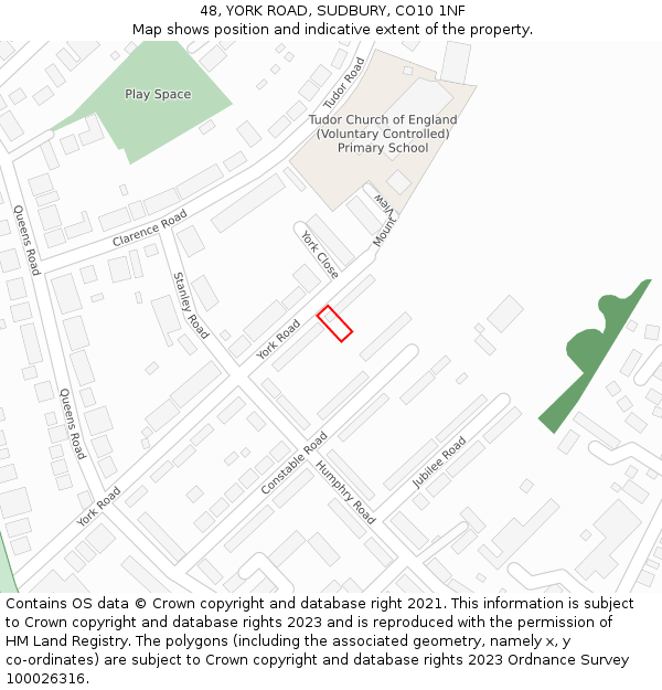 48, YORK ROAD, SUDBURY, CO10 1NF: Location map and indicative extent of plot
