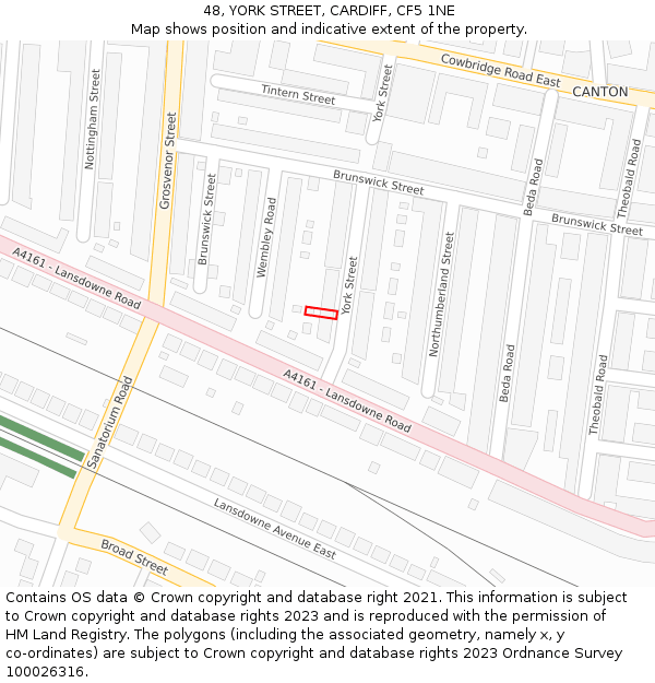 48, YORK STREET, CARDIFF, CF5 1NE: Location map and indicative extent of plot