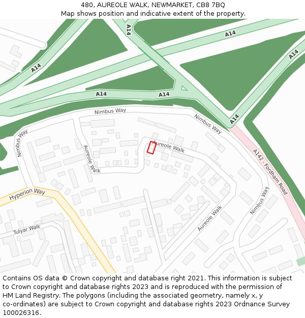 480, AUREOLE WALK, NEWMARKET, CB8 7BQ: Location map and indicative extent of plot