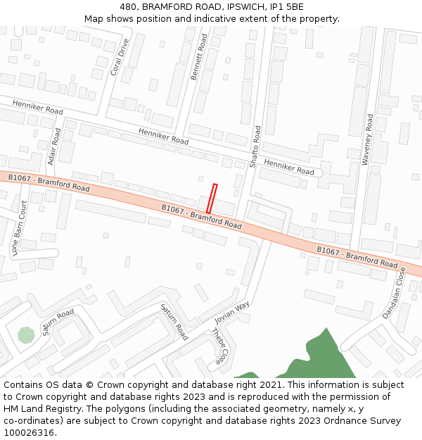 480, BRAMFORD ROAD, IPSWICH, IP1 5BE: Location map and indicative extent of plot