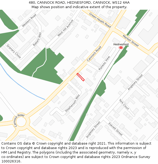 480, CANNOCK ROAD, HEDNESFORD, CANNOCK, WS12 4AA: Location map and indicative extent of plot