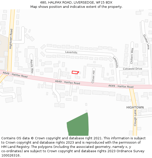 480, HALIFAX ROAD, LIVERSEDGE, WF15 8DX: Location map and indicative extent of plot