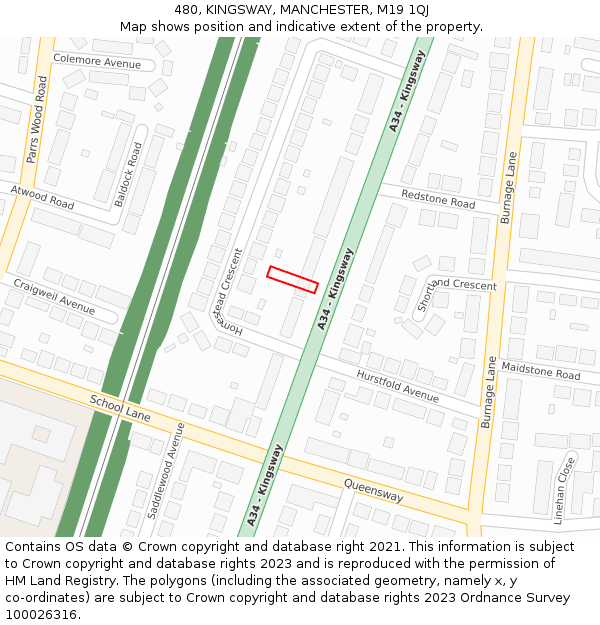480, KINGSWAY, MANCHESTER, M19 1QJ: Location map and indicative extent of plot