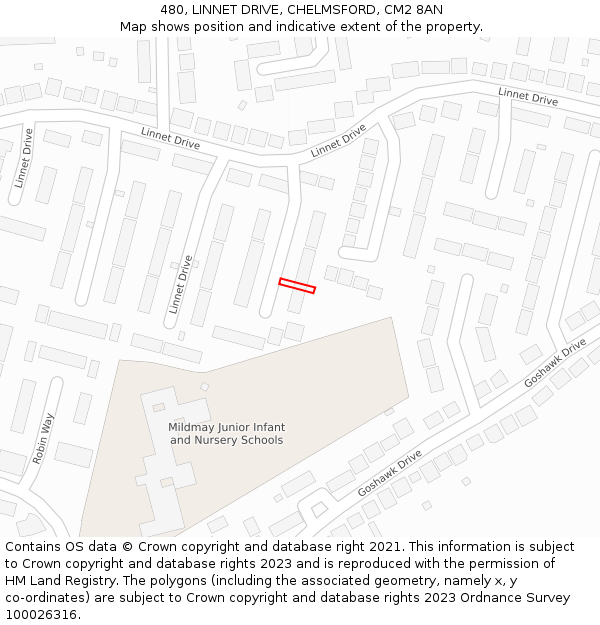 480, LINNET DRIVE, CHELMSFORD, CM2 8AN: Location map and indicative extent of plot