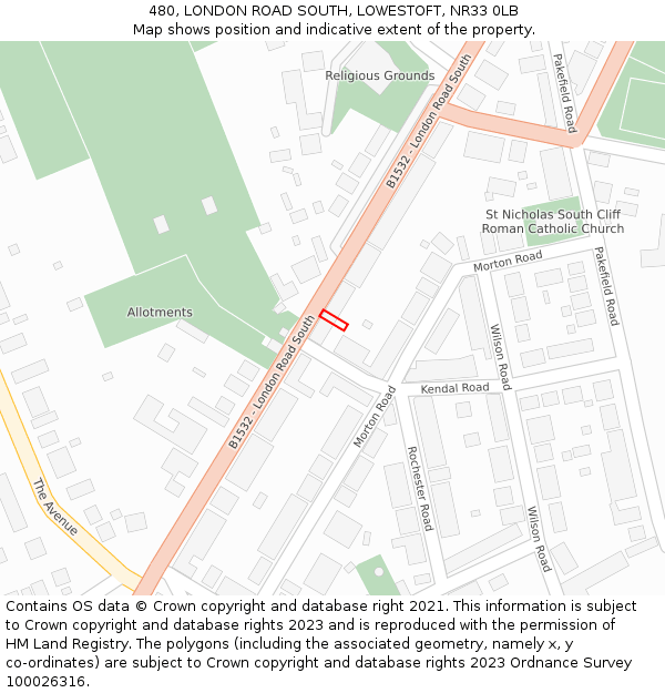 480, LONDON ROAD SOUTH, LOWESTOFT, NR33 0LB: Location map and indicative extent of plot