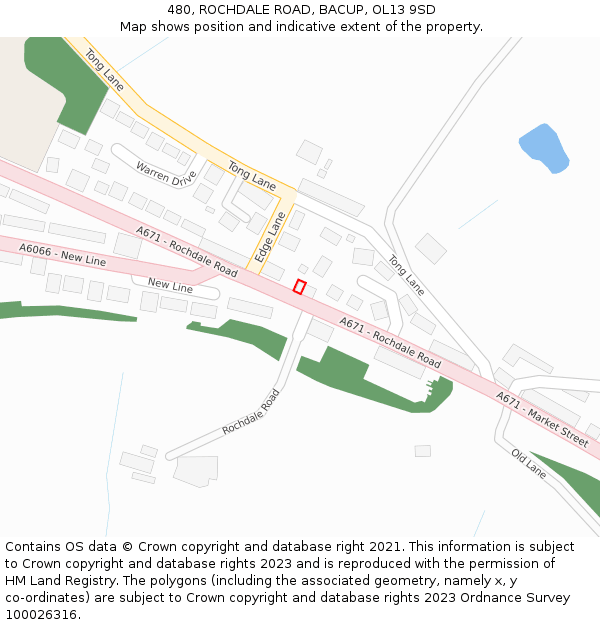 480, ROCHDALE ROAD, BACUP, OL13 9SD: Location map and indicative extent of plot
