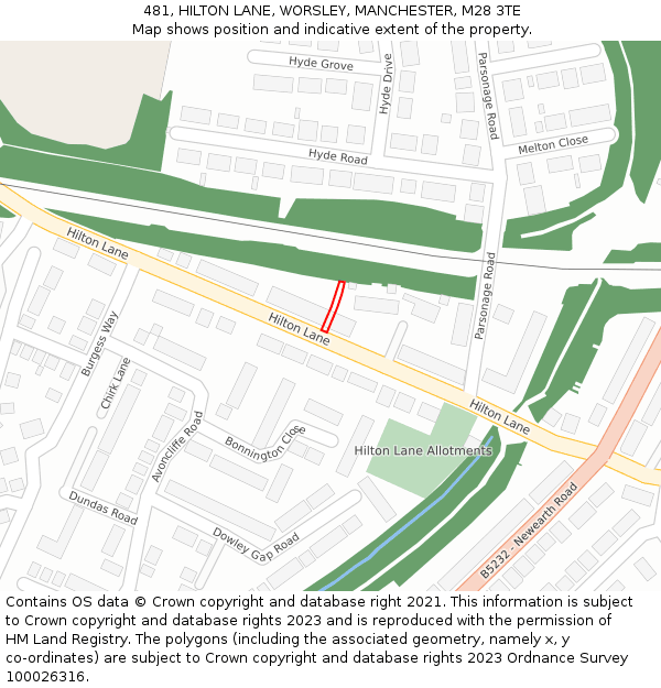 481, HILTON LANE, WORSLEY, MANCHESTER, M28 3TE: Location map and indicative extent of plot