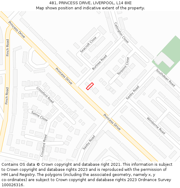 481, PRINCESS DRIVE, LIVERPOOL, L14 8XE: Location map and indicative extent of plot