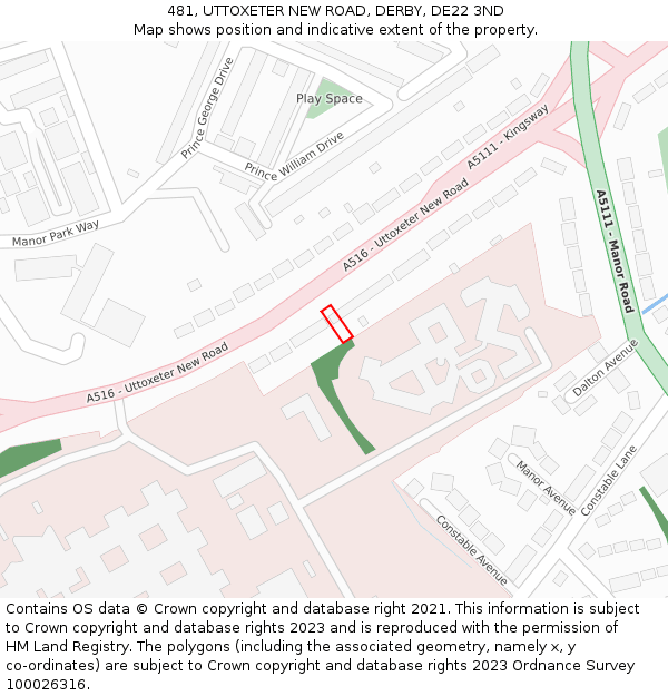 481, UTTOXETER NEW ROAD, DERBY, DE22 3ND: Location map and indicative extent of plot