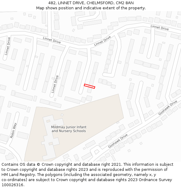 482, LINNET DRIVE, CHELMSFORD, CM2 8AN: Location map and indicative extent of plot