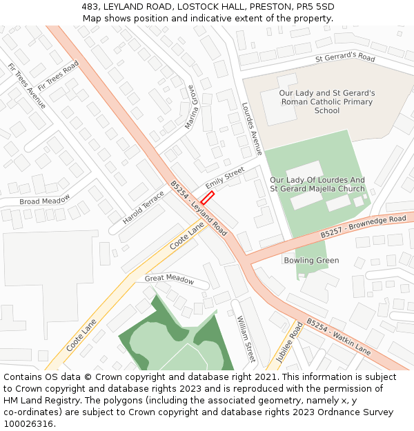 483, LEYLAND ROAD, LOSTOCK HALL, PRESTON, PR5 5SD: Location map and indicative extent of plot