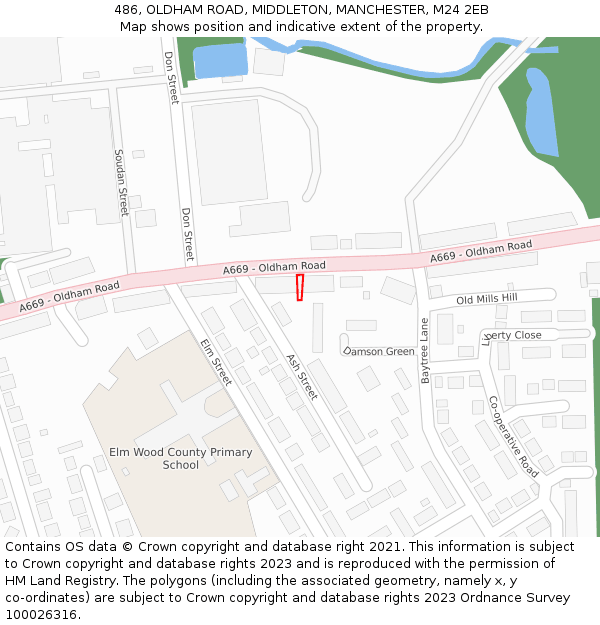 486, OLDHAM ROAD, MIDDLETON, MANCHESTER, M24 2EB: Location map and indicative extent of plot