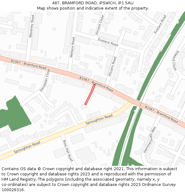 487, BRAMFORD ROAD, IPSWICH, IP1 5AU: Location map and indicative extent of plot