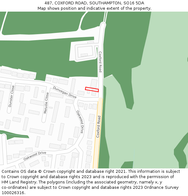 487, COXFORD ROAD, SOUTHAMPTON, SO16 5DA: Location map and indicative extent of plot