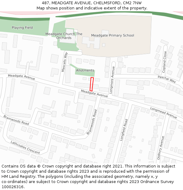 487, MEADGATE AVENUE, CHELMSFORD, CM2 7NW: Location map and indicative extent of plot