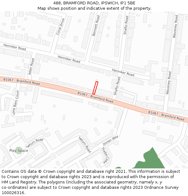 488, BRAMFORD ROAD, IPSWICH, IP1 5BE: Location map and indicative extent of plot