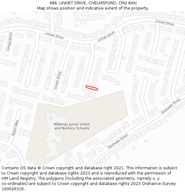 488, LINNET DRIVE, CHELMSFORD, CM2 8AN: Location map and indicative extent of plot