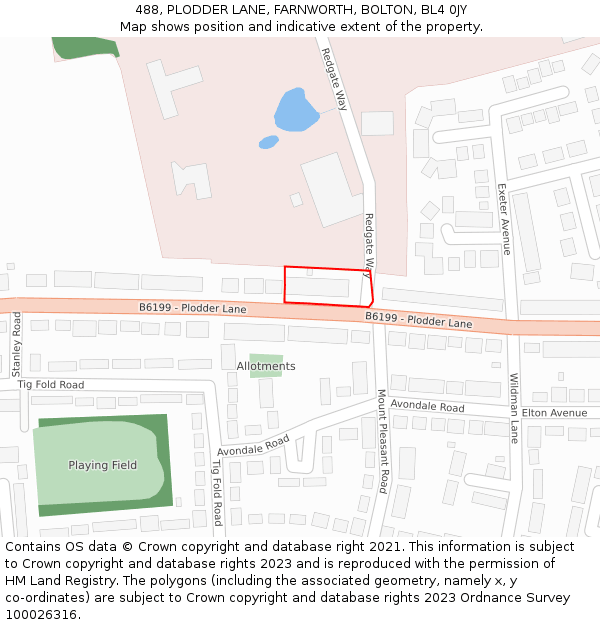 488, PLODDER LANE, FARNWORTH, BOLTON, BL4 0JY: Location map and indicative extent of plot
