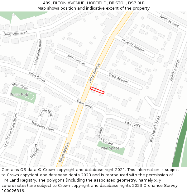 489, FILTON AVENUE, HORFIELD, BRISTOL, BS7 0LR: Location map and indicative extent of plot