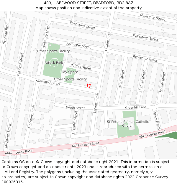 489, HAREWOOD STREET, BRADFORD, BD3 8AZ: Location map and indicative extent of plot