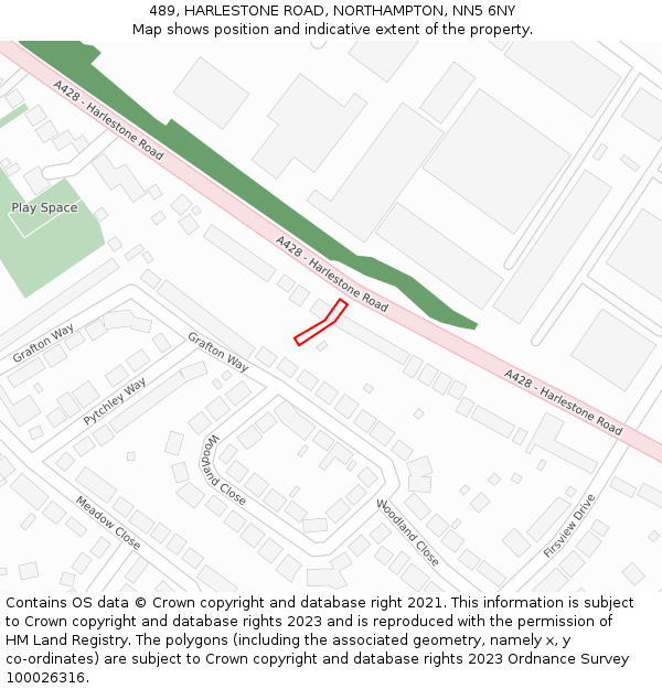 489, HARLESTONE ROAD, NORTHAMPTON, NN5 6NY: Location map and indicative extent of plot