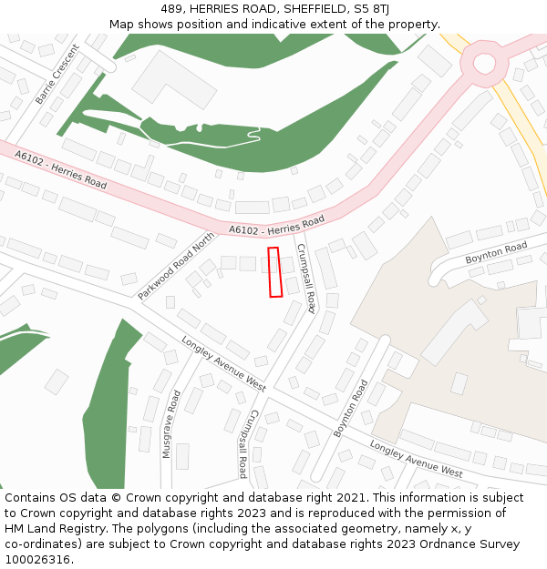 489, HERRIES ROAD, SHEFFIELD, S5 8TJ: Location map and indicative extent of plot