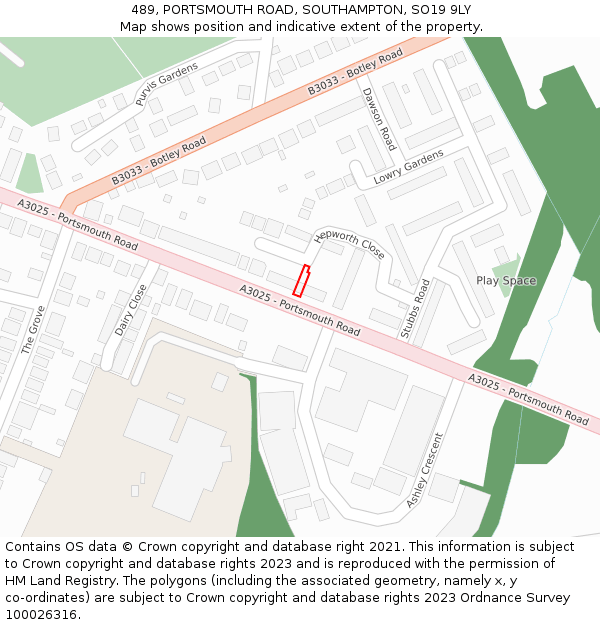 489, PORTSMOUTH ROAD, SOUTHAMPTON, SO19 9LY: Location map and indicative extent of plot