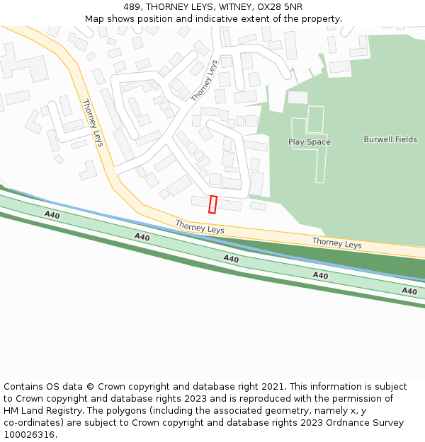 489, THORNEY LEYS, WITNEY, OX28 5NR: Location map and indicative extent of plot